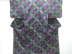 扇模様織り出し十日町紬着物